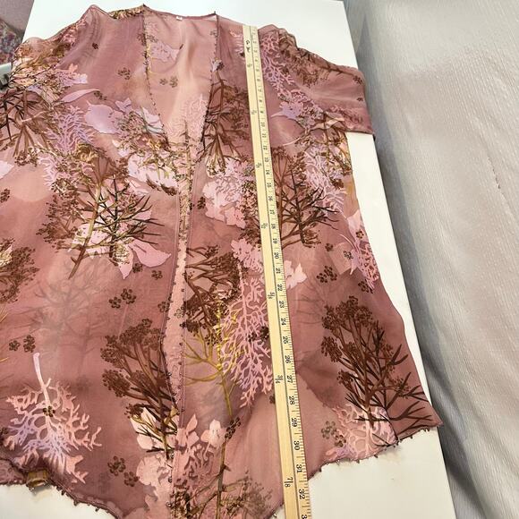 Mon Cheri Bridal Silk Kimono Size S Burnout Floral Beaded Fairy Dust Rose Pink - Picture 9 of 11